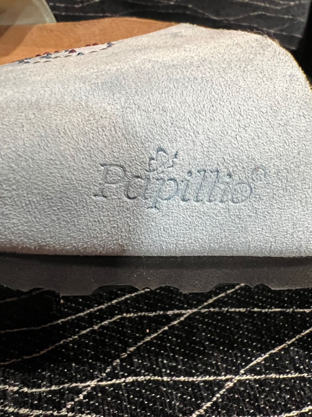 Papillio by Birkenstock Light Blue Slide Sandals with Tan Footbed - Picture 4 of 8